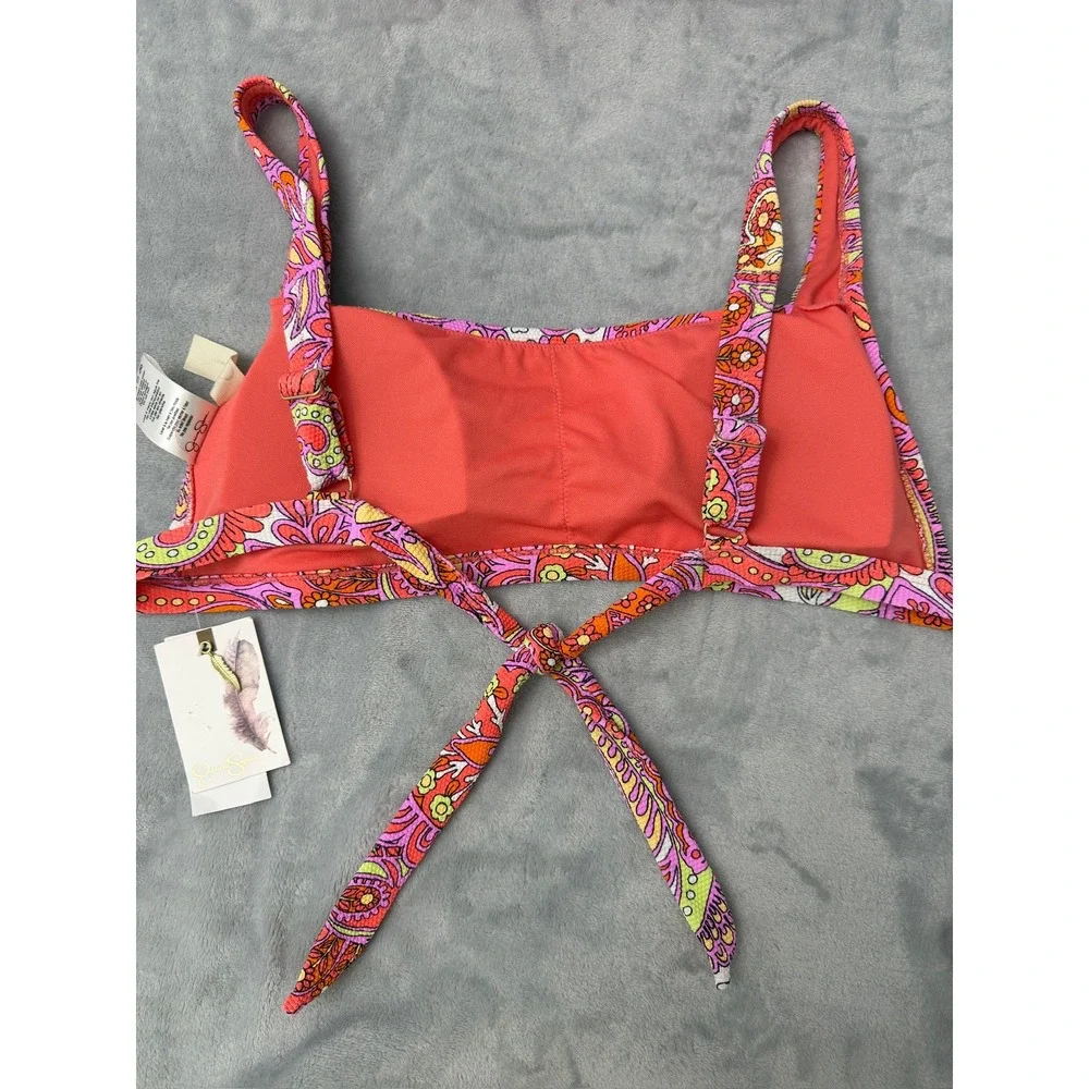 NWT Jessica Simpson Women's Mandarin paisley Thick Strap bikini swim top L $56